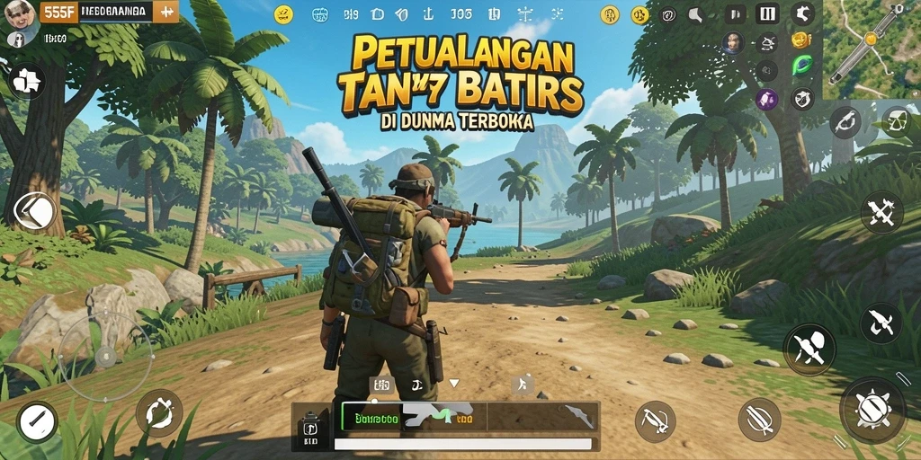 Tampilan gameplay seru dalam dunia terbuka 555F.