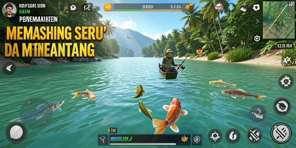 Tangkapan ikan yang besar dalam gameplay memancing 5ZK.