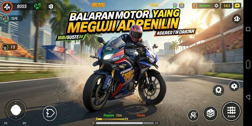 Tampilan gameplay balapan motor yang menegangkan.