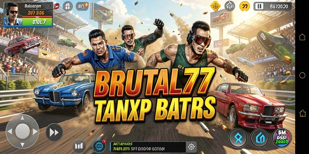 Tampilan gameplay menarik di BRUTAL77 yang menunjukkan balapan seru.