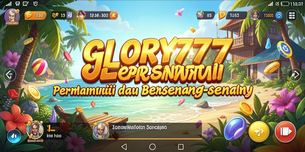 Tampilan gameplay GLORY777 yang cerah dan penuh warna.