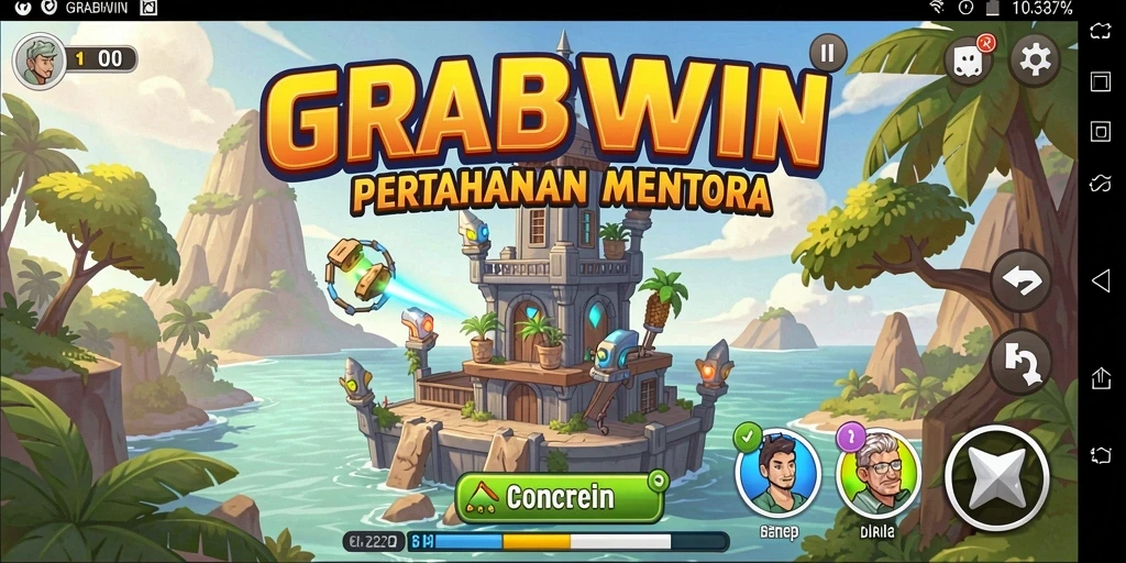 Tampilan gameplay GRABWIN yang intens dan strategis dalam Tower Defense.
