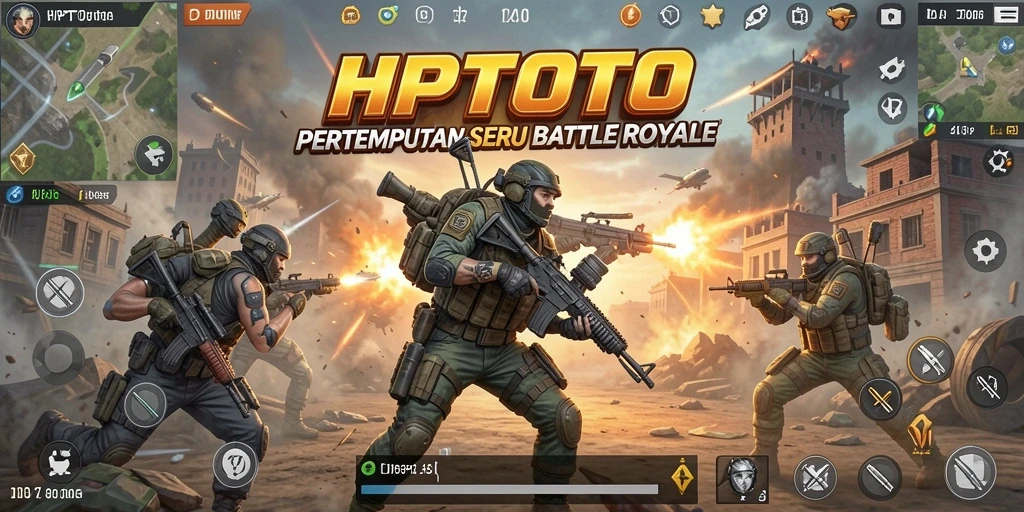 Screenshot HPTOTO menampilkan aksi pertempuran intens dalam game Battle Royale.