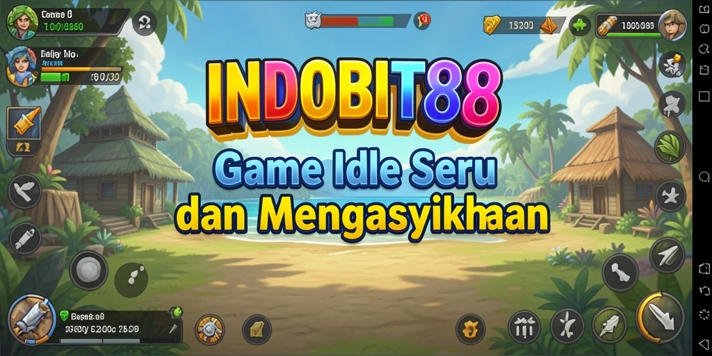Tampilan gameplay <strong>INDOBIT88</strong> yang menunjukkan karakter mengumpulkan sumber daya secara otomatis.