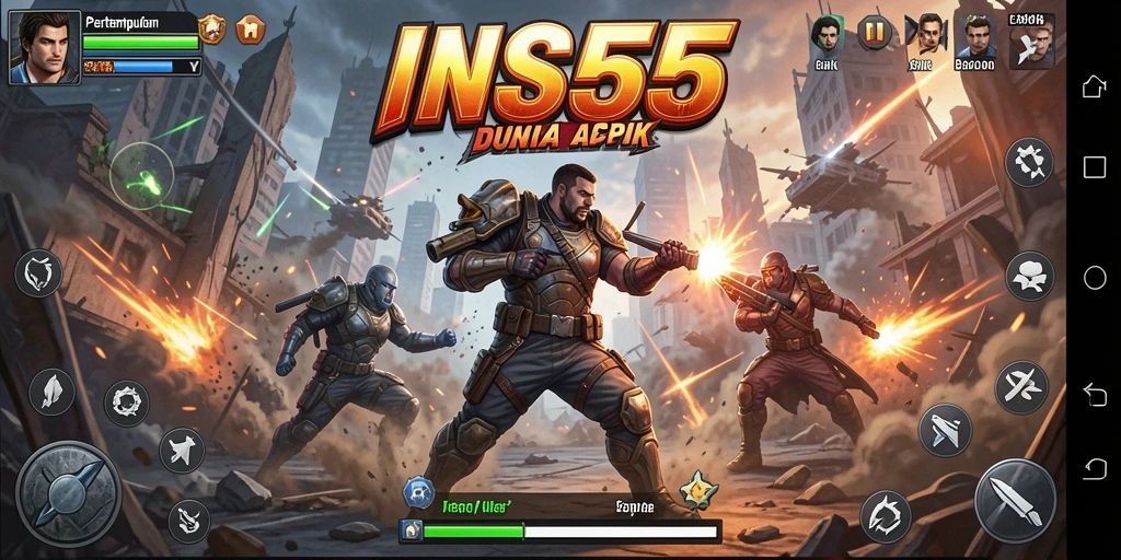 Screenshot utama INS55 yang menunjukkan gameplay Action yang dinamis dan intens.