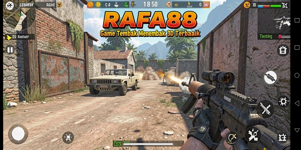 Screenshot gameplay RAFA88 menampilkan aksi tembak menembak yang intens.
